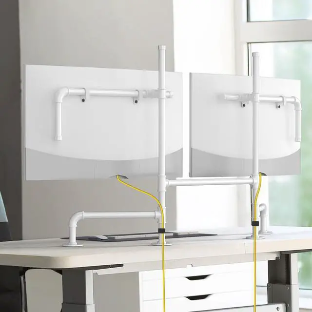 Alt view image 2 of 5 - Computer Monitor Arms, White Dual Monitor Stand for 2 Screens, Heavy Duty Fully Adjustable Steel Desk Mount for 13-30 Inch Screens, Ergonomic Office Stand with Cable Management