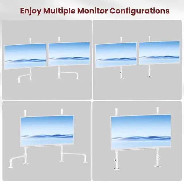 Alt view image 4 of 5 - Computer Monitor Arms, White Dual Monitor Stand for 2 Screens, Heavy Duty Fully Adjustable Steel Desk Mount for 13-30 Inch Screens, Ergonomic Office Stand with Cable Management
