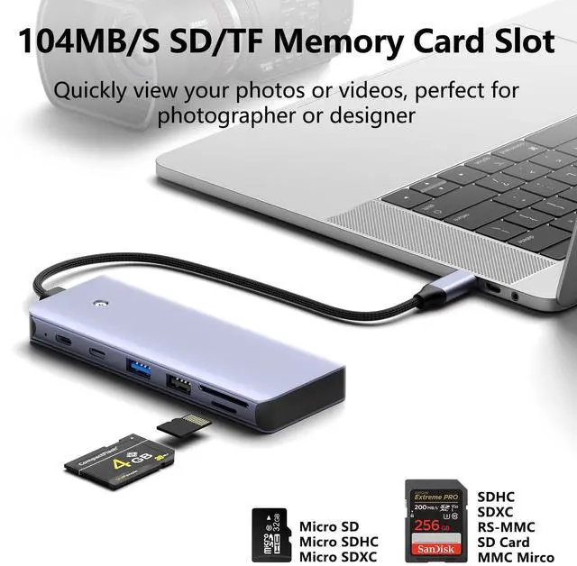 Alt view image 4 of 5 - USB C Hub M.2 NVMe SSD Enclosure, 7 in 1 USB C Hub Multiport Adapter Fits PCIe 3.0 NVMe M.2 SSD, with 10Gbps 3.1 Gen2,10Gbps USB-C,100W PD,USB 2.0 Compatible with MacBook Pro and Type-C Devices
