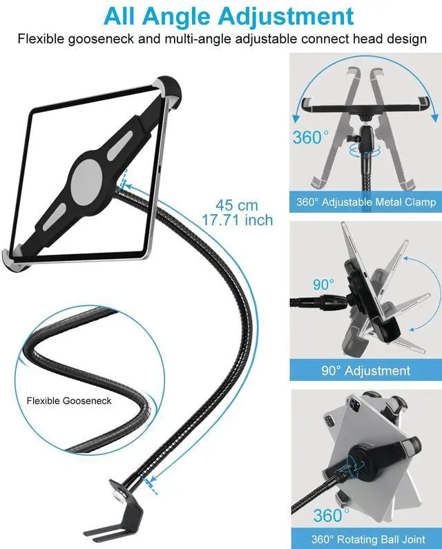 Alt view image 4 of 5 - Phichy Gooseneck Car/Truck Seat Rail Tablet Holder Mount for 9.5"-14.5" iPad, Heavy Duty Car Floor Bolt Tablet Mount for iPad Pro 11, 12.9/Air, Galaxy Tabs, Surface Pro/Go, Tablets, Other 13" Devices