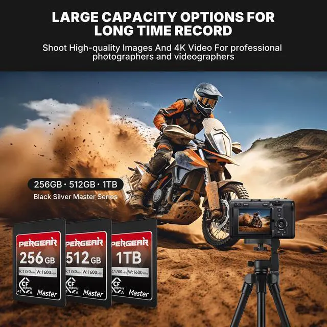 Alt view image 4 of 5 - Pergear 256GB CFexpress 4.0 Type A Memory Card,up to 1780MB/S Read Speeds,USB4.0(PCIe 4.0),for Raw,8K 30P Recording,Compatible for Sony Camera,ILME-FX3,ILME-FX6,ILME-FX30 (Black Silver Master Series)