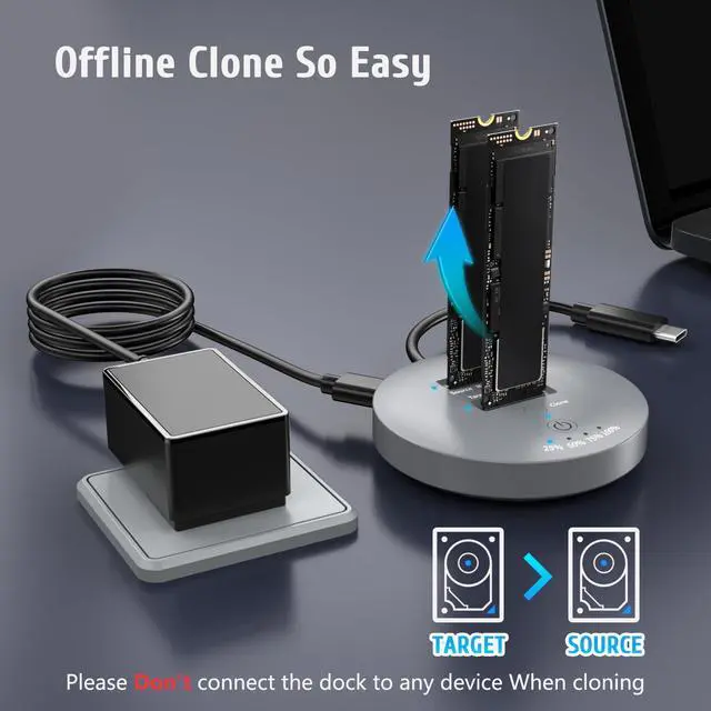 Alt view image 3 of 5 - M.2 NVMe SSD Cloner Dock,10Gbps Dual-Bay NVMe to USB Enclosure,Supports Offline Clone,UASP,USB 3.2 Gen 2 SSD Enclosure Adapter,M.2 Docking Station for SSDs Size 2230/2242/2260/2280/22110,Support 2x8TB