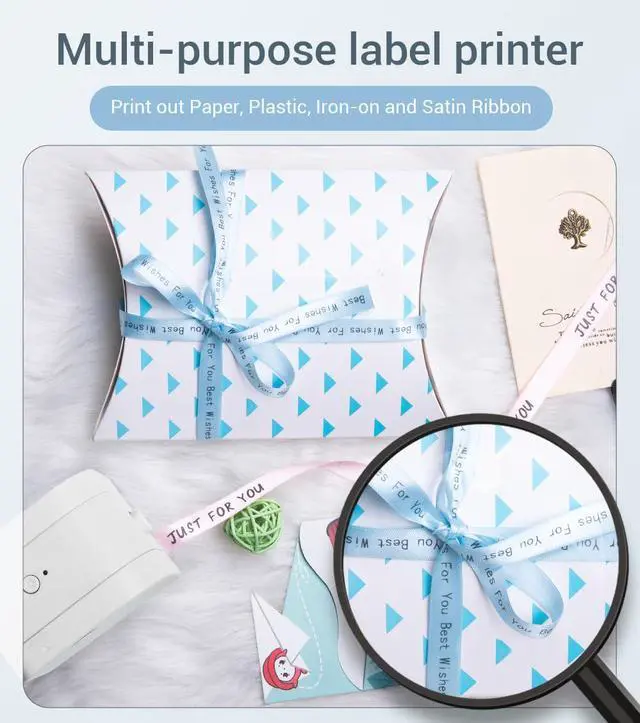 Alt view image 4 of 5 - Phomemo P12 Portable Bluetooth Label Maker, Mini Thermal Transfer Label Printer with Satin Ribbon Label Maker Tape for Gift and Organization