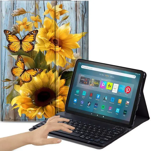 Main image of Qindaiwen Keyboard Case for  Fire Max 11 (13th Generation, 2023 Release) with Detachable Bluetooth Keyboard & Slim PU Leather Protective Cover, Sunflower