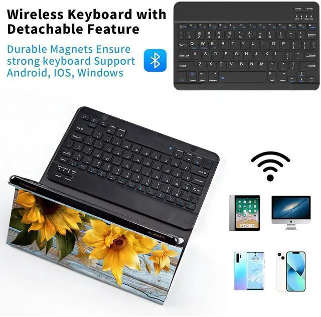 Alt view image 2 of 5 - Qindaiwen Keyboard Case for  Fire Max 11 (13th Generation, 2023 Release) with Detachable Bluetooth Keyboard & Slim PU Leather Protective Cover, Sunflower