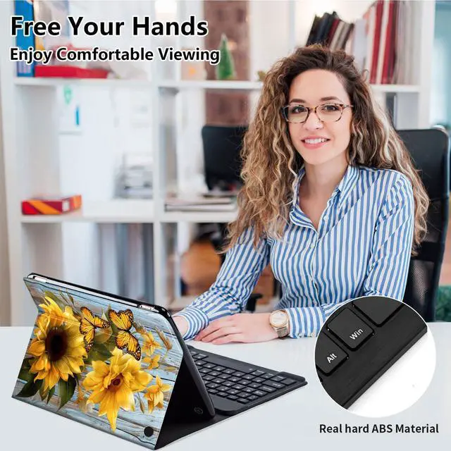 Alt view image 5 of 5 - Qindaiwen Keyboard Case for  Fire Max 11 (13th Generation, 2023 Release) with Detachable Bluetooth Keyboard & Slim PU Leather Protective Cover, Sunflower