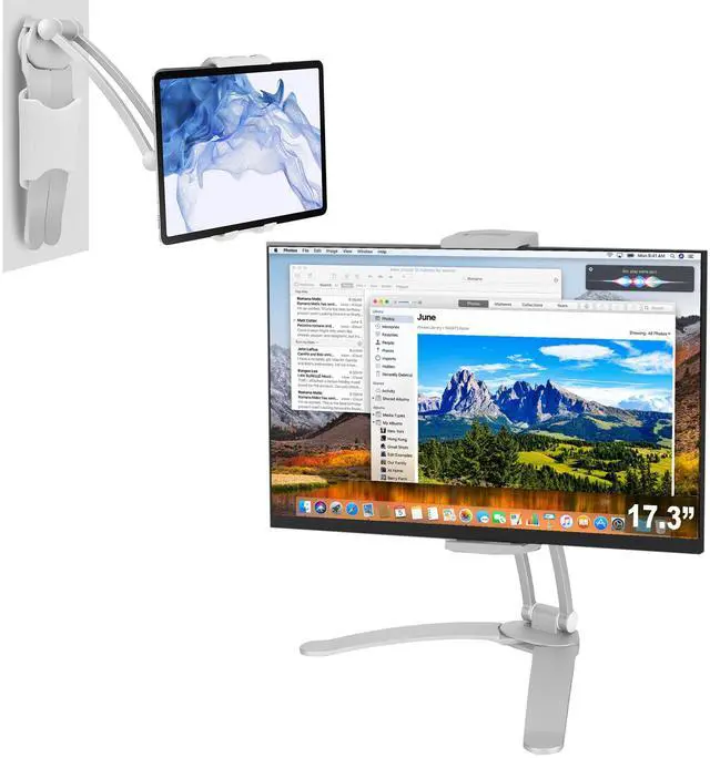 Main image of QJYKIONE Portable Monitor Stand, Stand-Up Desk Mount for iPad, iPhone, Samsung Galaxy (White), S8-Desk-Monitor