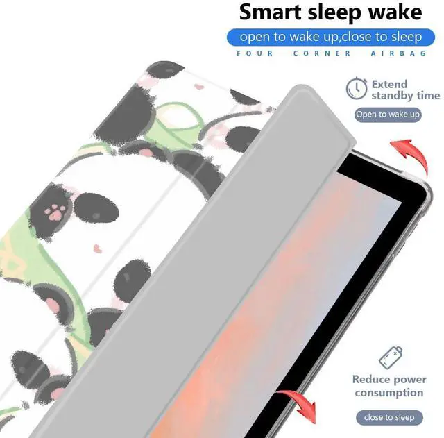 Alt view image 2 of 5 - JOYLAND Cute Panda Case for iPad Air 11 Inch M3 2025/M2 2024 with Pencil Holder, Clear TPU Foldable Smart Stand Back Cover, Auto Wake/Sleep Full Body Protection Shockproof Case