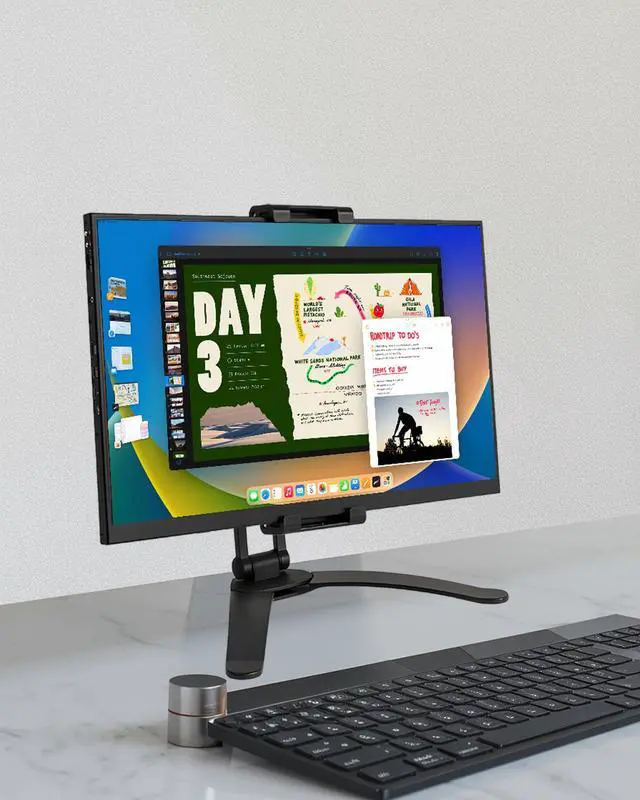 Alt view image 5 of 5 - QJYKIONE Portable Monitor Stand, Stand-Up Desk Mount for iPad, iPhone, Samsung Galaxy (White), S8-Desk-Monitor