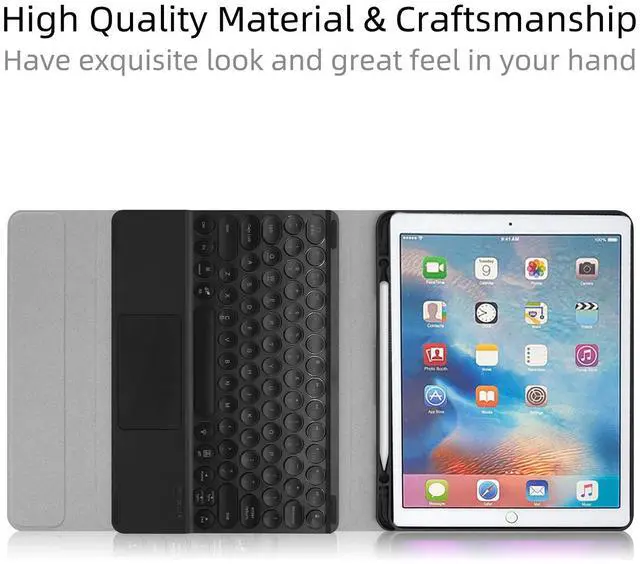 Alt view image 4 of 5 - QYiD iPad Mini Keyboard Case with Touchpad, 7 Colors Backlit, Pencil Holder, Leather Folio Cover for 7.9 inch Mini 5th/4th Gen, Black