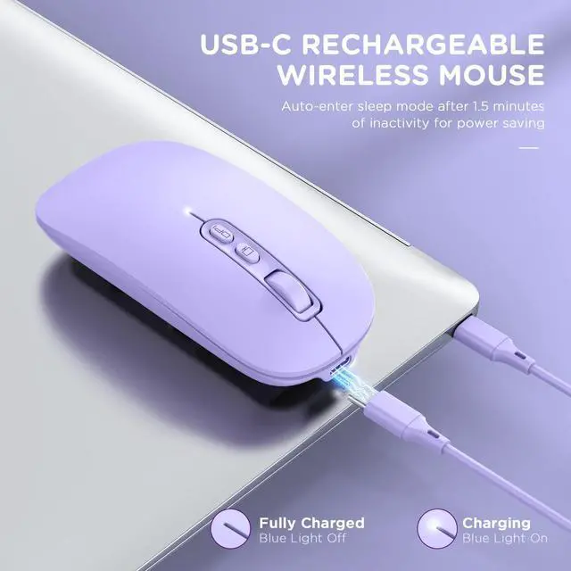 Alt view image 5 of 5 - RAPIQUE Bluetooth Wireless Mouse, Rechargeable Slient Multi-Device Computer Mice (Tri-Mode: BT1/2+2.4Ghz) with USB Receiver