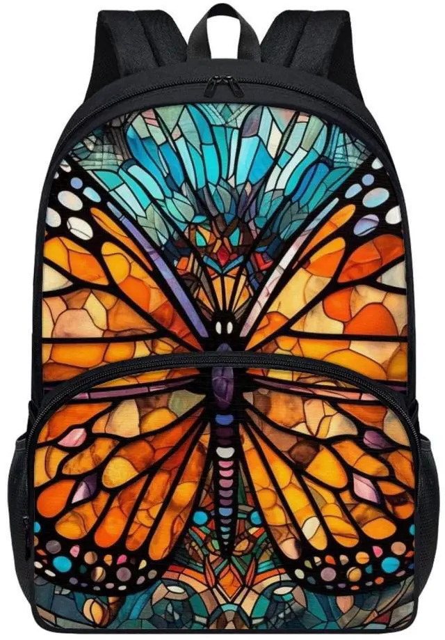 Main image of Rivatimrio Stained Glass Butterflies Backpacks Outdoor Travel Lightweight Cute Monarch Butterfly Bookbag Girls Boys Teenagers Laptop Compartments School Bag Orange Blue