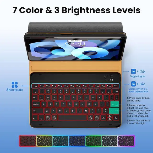 Alt view image 5 of 5 - Keyboard case for ipad Air 11 inch(M2 2024)/10.9 Inch Air 5th 4th Generation & iPad Pro 11 inch (1st/2nd/3rd/4th Gen)-Backlit Detachable Keyboard, Leather cover with upper easily Pencil Holder-(Black)