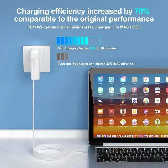 Alt view image 3 of 5 - MacBook Pro Charger 140W USB C Fast Charger Power Adapter with 6.6FT USB-C to Magnetic 3 Cable for Mac Book Pro 16 14 inch MacBook Air 15 13 inch 2021 2022 2023 2024 2025 M1 M2 M3 M4Original Quality