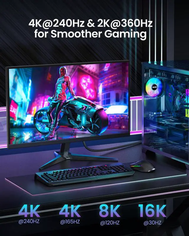 Alt view image 4 of 5 - Silkland DisplayPort 2.1 Cable, DP 2.1 Cable 10FT [16K@30Hz, 10K@60Hz, 8K@120Hz, 4K@240Hz 165Hz 144Hz] 40Gbps HDR10 HDCP DSC 1.2a, Video Display Port 2.1 Cord Compatible FreeSync G-Sync Gaming Monitor