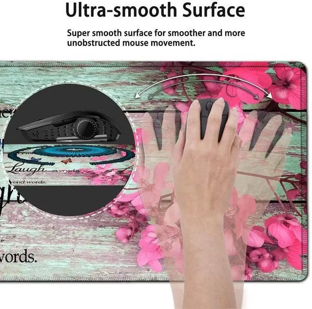 Alt view image 3 of 5 - Ergonomics Keyboard Mouse Pad Set, Memory Foam Keyboard Wrist Rest Support,XXL Extended Big Wireless Gaming Mouse Mat 31.5x11.8 in Desk Pad, Red Flowers On Wooden Board Large Mouse Pad