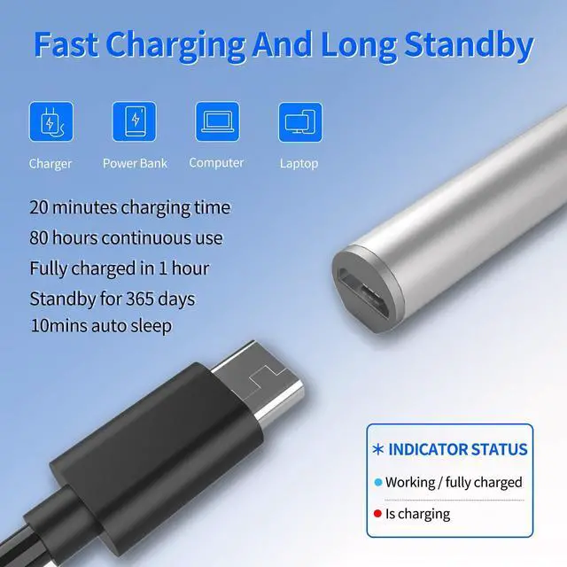 Alt view image 5 of 5 - Stylus Pen for ASUS Transformer/Mini/ASUS Zenbook Flip/Pro/ASUS Vivobook Flip/Pro/Duo/ASUS Notebook, Rechargeable MPP 2.0 Tilt Active Pen with 4096 Pressure Sensitivity, Palm Rejection,Silver