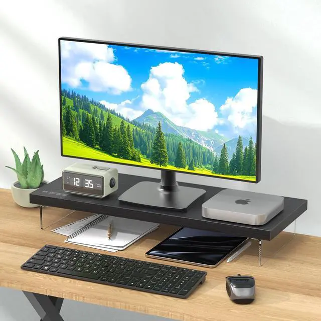 Alt view image 2 of 5 - SSWOOD Monitor Stand Riser, Wood & Acrylic Computer Monitor Stand Desk Desktop Organizer Table for Home, Office Workspace, Laptop Riser, Printer, PC & TV Screen Riser