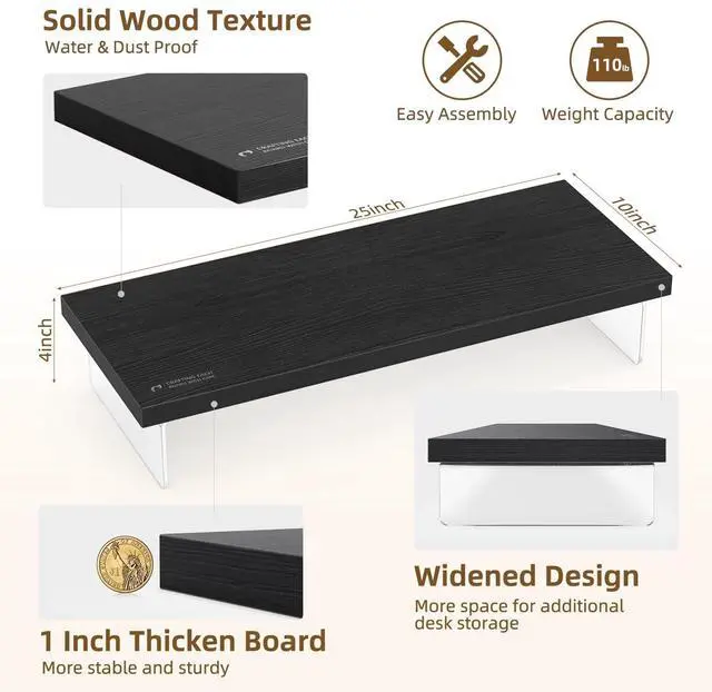 Alt view image 3 of 5 - SSWOOD Monitor Stand Riser, Wood & Acrylic Computer Monitor Stand Desk Desktop Organizer Table for Home, Office Workspace, Laptop Riser, Printer, PC & TV Screen Riser