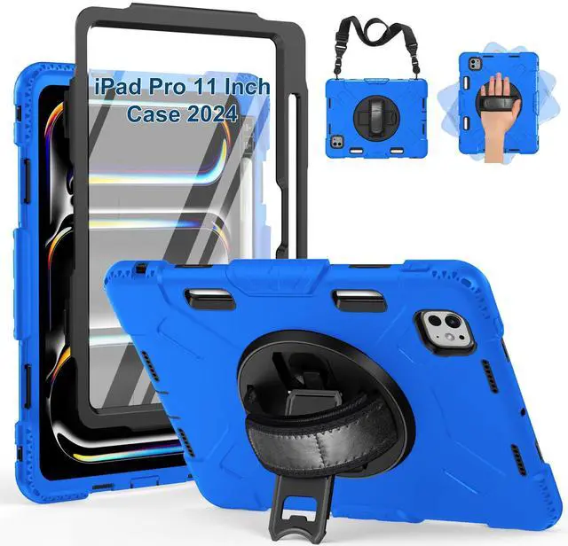 Main image of SUPFIVES 2024 iPad Pro 11 Inch Case M4 (5th Generation), with Screen Protector/Shoulder Strap/Pencil Holder/Handle/Rotating Stand, Blue