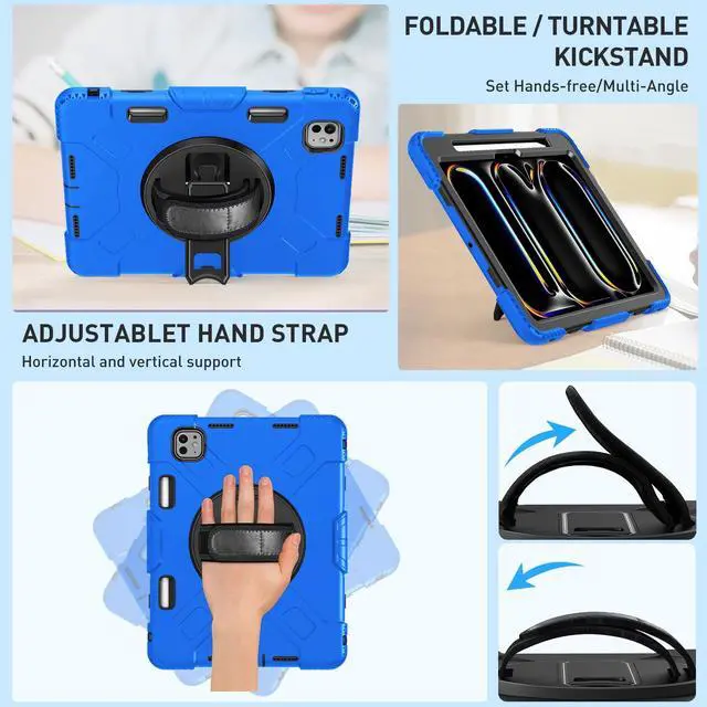 Alt view image 3 of 5 - SUPFIVES 2024 iPad Pro 11 Inch Case M4 (5th Generation), with Screen Protector/Shoulder Strap/Pencil Holder/Handle/Rotating Stand, Blue