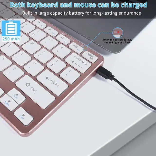 Alt view image 2 of 5 - Wireless Bluetooth Keyboard and Mouse Combo  Rechargeable, Quiet Operation, 3-Device Switching  Perfect for Home Office, Gaming, and Travel,Compatible with Windows, Mac, Android (Rose Gold)