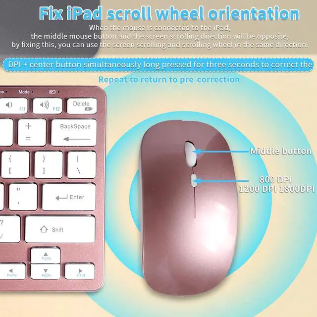 Alt view image 4 of 5 - Wireless Bluetooth Keyboard and Mouse Combo  Rechargeable, Quiet Operation, 3-Device Switching  Perfect for Home Office, Gaming, and Travel,Compatible with Windows, Mac, Android (Rose Gold)