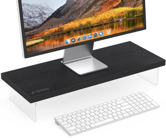 Main image of SSWOOD Monitor Stand Riser, Wood & Acrylic Computer Monitor Stand Desk Desktop Organizer Table for Home, Office Workspace, Laptop Riser, Printer, PC & TV Screen Riser