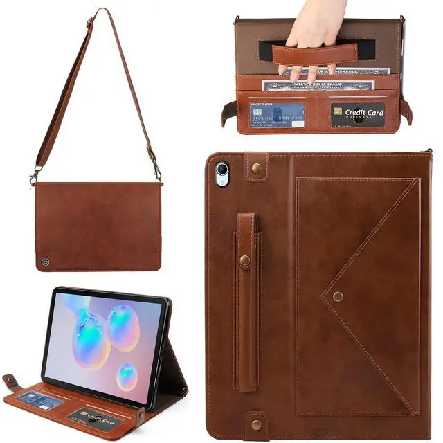 Main image of Handbag Case for iPad Mini 7 2024 8.3" / Mini 6 2021, Techcircle Folio Stand PU Leather Crossbody iPad Mini Cover with Hand Strap+Shoulder Strap, Multi-Card Slots Envelope Pocket Wallet Case, Coffee