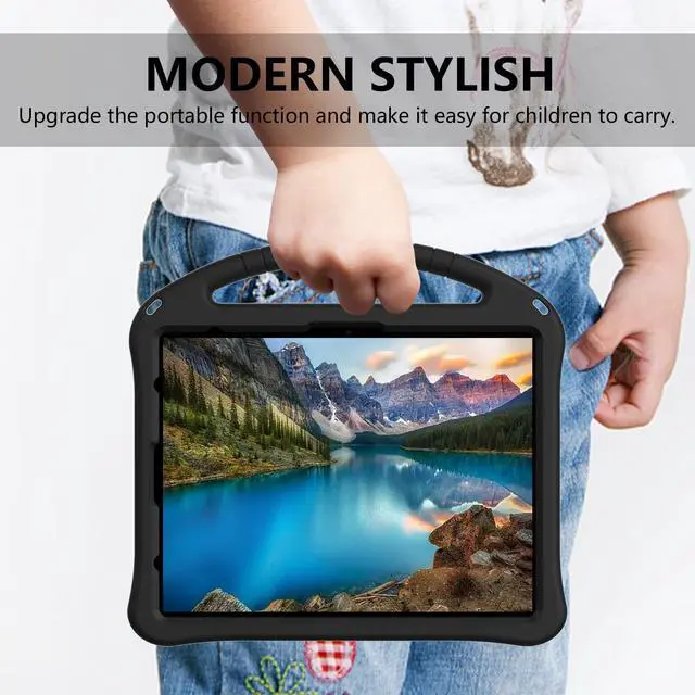 Alt view image 3 of 5 - Kids Case for iPad Pro 13" 2024/Air 13" M3 M2, iPad Pro 12.9 2018-2022 Cover with Pencil Holder, Techcircle Lightweight Shockproof EVA Foam Handle Stand Anti-Slip Grip Rugged Case, Black