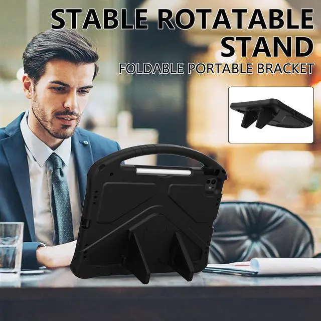 Alt view image 2 of 5 - Kids Case for iPad Pro 13" 2024/Air 13" M3 M2, iPad Pro 12.9 2018-2022 Cover with Pencil Holder, Techcircle Lightweight Shockproof EVA Foam Handle Stand Anti-Slip Grip Rugged Case, Black