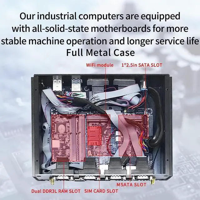 Alt view image 3 of 5 - Thdeukoty Fanless Mini Industrial PC, Desktop Computer Core i7-5500U Windows 10 Pro, 16GB RAM 256GB SSD, 2xNICs, 2*COM RS232, 4xUSB3.0, Dula-Band WiFi, HDMI/VGA Ports, Gigabit LAN, Auto Power On