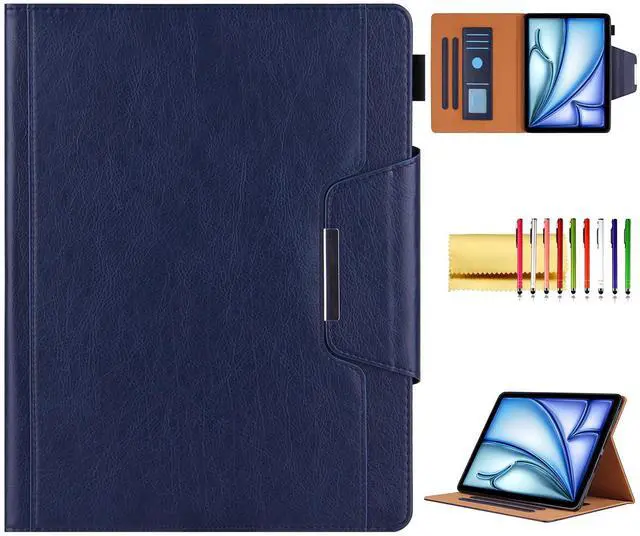 Main image of Folio Case for iPad Air 11" M3 M2, Air 10.9", iPad Pro 11 2018-2022 - Techcircle PU Leather Stand Soft TPU Back Magnetic Smart Cover with Pencil Holder + Card Slots + Front Pocket, Navy