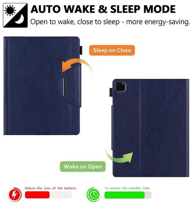 Alt view image 2 of 5 - Folio Case for iPad Air 11" M3 M2, Air 10.9", iPad Pro 11 2018-2022 - Techcircle PU Leather Stand Soft TPU Back Magnetic Smart Cover with Pencil Holder + Card Slots + Front Pocket, Navy