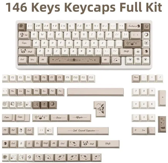 Alt view image 2 of 5 - 146 Keys Coffee Theme Beige and Brown Keycap, Cream Thick Dye Sub PBT Keycap Set, Custom Cherry Profile Keyboard Caps for ANSI/ISO Layout Cherry MX Switches Mechanical Gaming Keyboard