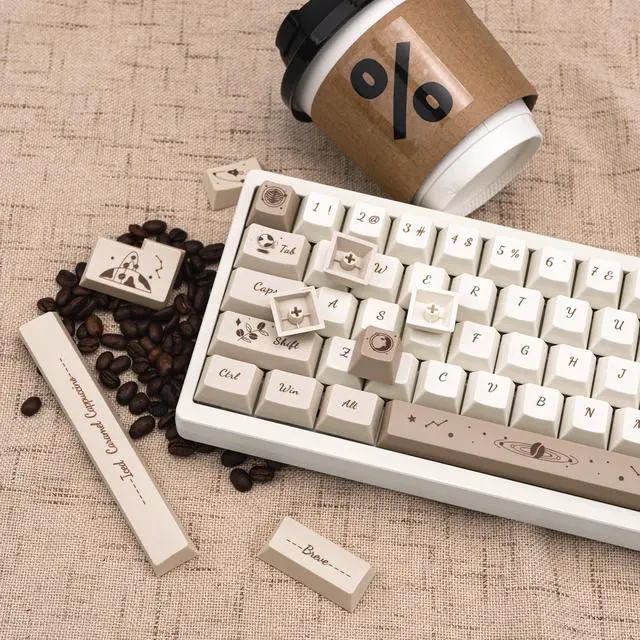 Alt view image 4 of 5 - 146 Keys Coffee Theme Beige and Brown Keycap, Cream Thick Dye Sub PBT Keycap Set, Custom Cherry Profile Keyboard Caps for ANSI/ISO Layout Cherry MX Switches Mechanical Gaming Keyboard