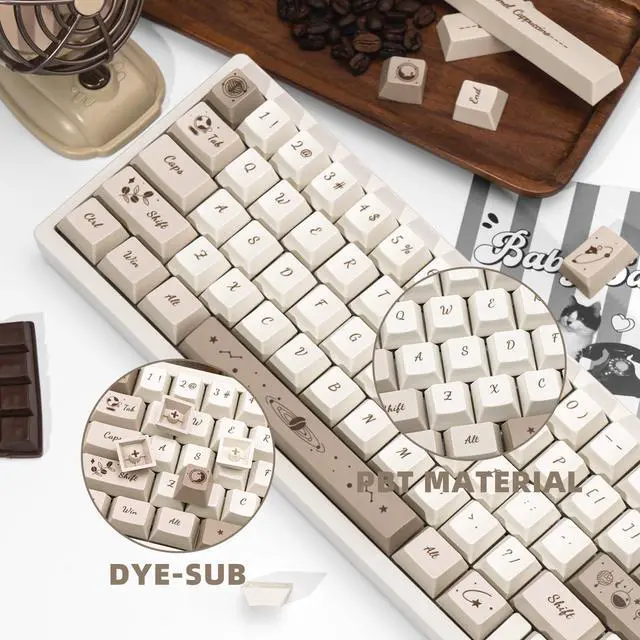 Alt view image 3 of 5 - 146 Keys Coffee Theme Beige and Brown Keycap, Cream Thick Dye Sub PBT Keycap Set, Custom Cherry Profile Keyboard Caps for ANSI/ISO Layout Cherry MX Switches Mechanical Gaming Keyboard