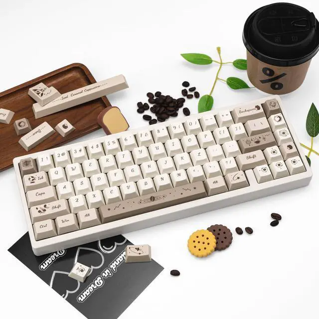 Alt view image 5 of 5 - 146 Keys Coffee Theme Beige and Brown Keycap, Cream Thick Dye Sub PBT Keycap Set, Custom Cherry Profile Keyboard Caps for ANSI/ISO Layout Cherry MX Switches Mechanical Gaming Keyboard
