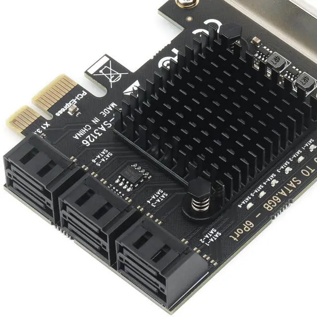 Alt view image 2 of 5 - PCIe to 6-Port SATA 3.0 Expansion Card for 4K Video Editing Storage, ASM1166 Chipset, 6Gbps SSD/HDD Adapter with Heatsink, Plug & Play for Windows/Mac/Linux/NAS