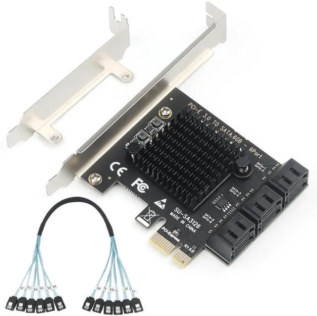 Main image of PCIe to 6-Port SATA 3.0 Expansion Card for 4K Video Editing Storage, ASM1166 Chipset, 6Gbps SSD/HDD Adapter with Heatsink, Plug & Play for Windows/Mac/Linux/NAS