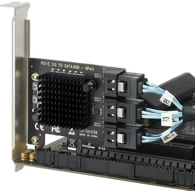 Alt view image 4 of 5 - PCIe to 6-Port SATA 3.0 Expansion Card for 4K Video Editing Storage, ASM1166 Chipset, 6Gbps SSD/HDD Adapter with Heatsink, Plug & Play for Windows/Mac/Linux/NAS
