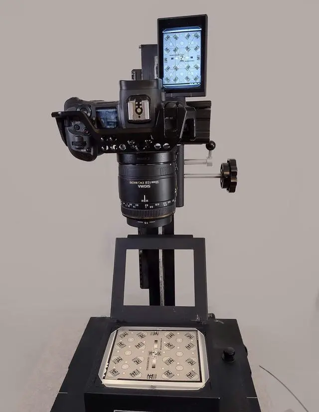 Alt view image 3 of 5 - Digitize 4x5 Slides with Focus Checker by Vlads Test Target. Excellent Aid for Focusing DSLR/mirrorless Cameras. Digitize Your Priceless Slides & Negatives w/The Highest Sharpness. 4x5 Sheet.