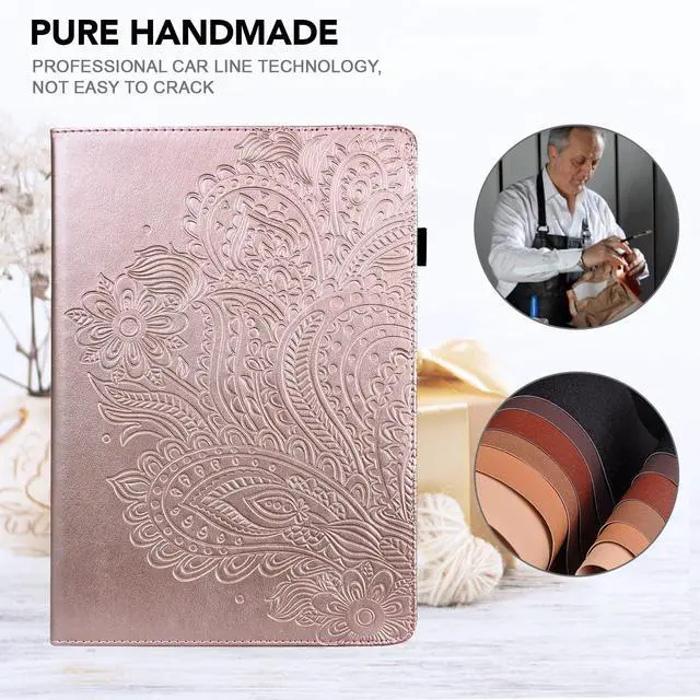 Alt view image 4 of 4 - VODEFOX Case for Kindle Fire HD 10 & 10 Plus Tablet (13th/11th Generation, 2023/2021 Release) 10.1",PU Leather Folio Stand Embossed Flower Cover with Card Slots for Fire Tablet HD 10 2023 - Golden