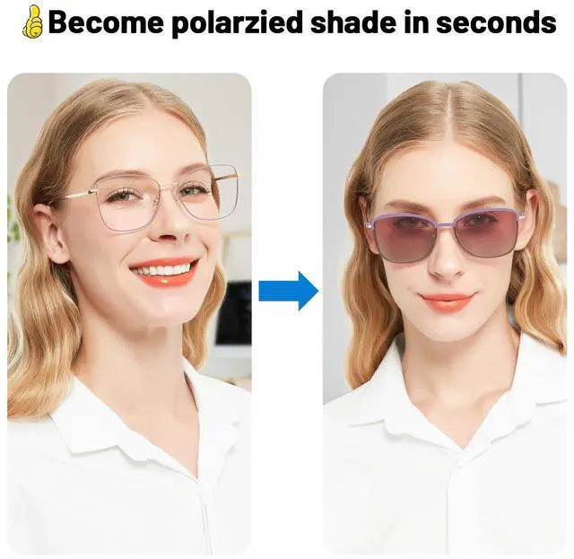 Alt view image 3 of 5 - WEMOOTANTS Blue Light Blocking Glasses for Women with Polarized Sunglasses Clip for Driving, Metal Purple Glasses Switch to Shade