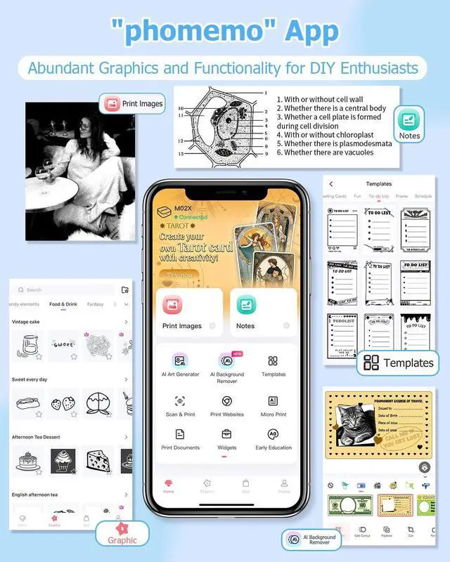 Alt view image 4 of 5 - WCZ Mini Printer M02X Sticker Printer Print Pod Portable Bluetooth Thermal Sticker Maker with 6 Rolls Thermal Paper-50mmx3.5m