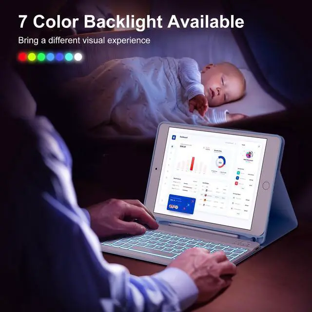 Alt view image 3 of 5 - WINCHKING Backlit Keyboard Case for iPad 9.7 Inch,5th/6th Generation(2017/2018)&Air 2/1 (2014),7-Color Backlit,Detachable Wireless Keyboard with Built-in Pencil Holder Case for iPad Pro 9.7",Blue