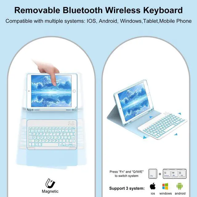 Alt view image 4 of 5 - WINCHKING Backlit Keyboard Case for iPad 9.7 Inch,5th/6th Generation(2017/2018)&Air 2/1 (2014),7-Color Backlit,Detachable Wireless Keyboard with Built-in Pencil Holder Case for iPad Pro 9.7",Blue