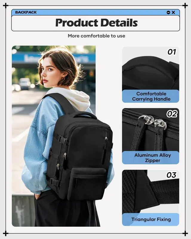 Alt view image 2 of 5 - winspansy Carry on Travel Backpack for Women Men Lightweight Business Gym Laptop Work Backpack Airport Frontier Airlines Personal Item Bag Flight Approved Mochilas de Viaje Black