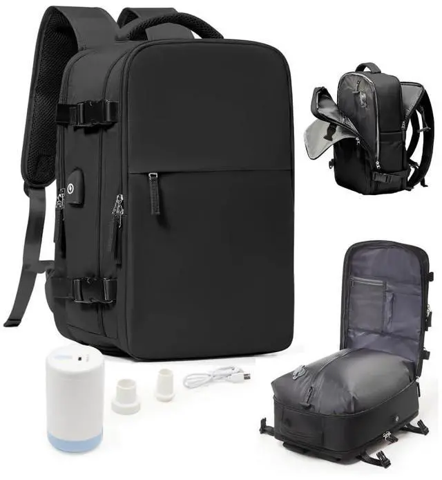 Main image of Vacuum Seal Travel Backpack with Air Pump,Compression Vacpack Waterproof Carry On Backpack for Travel Women men with Vacuum System,Airlines Approved Daypack Laptop Space Saver Bags,Black