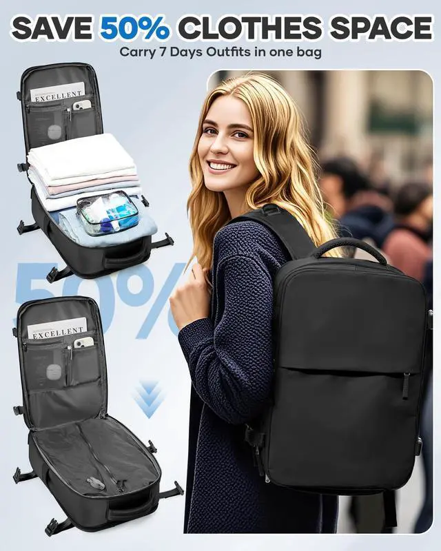 Alt view image 5 of 5 - Vacuum Seal Travel Backpack with Air Pump,Compression Vacpack Waterproof Carry On Backpack for Travel Women men with Vacuum System,Airlines Approved Daypack Laptop Space Saver Bags,Black